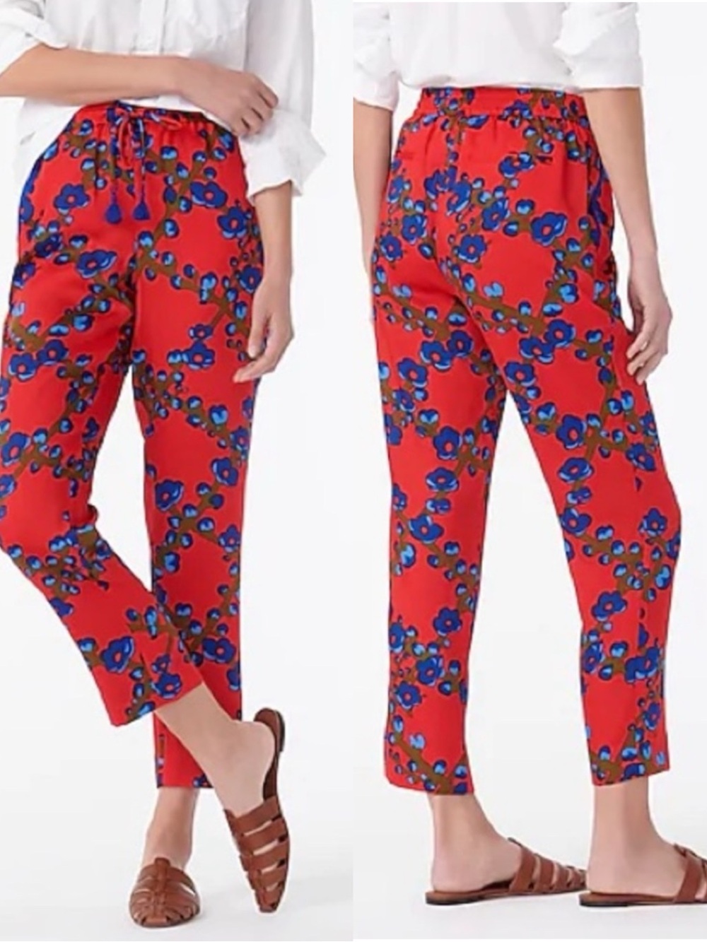 J. Crew Drapey Pull On Elastic Waist Pant in Lattice Floral Sz 12 💛🍄